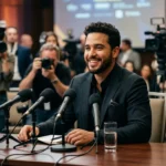 Cantor em coletiva conduzida por assessoria de imprensa no setor musical